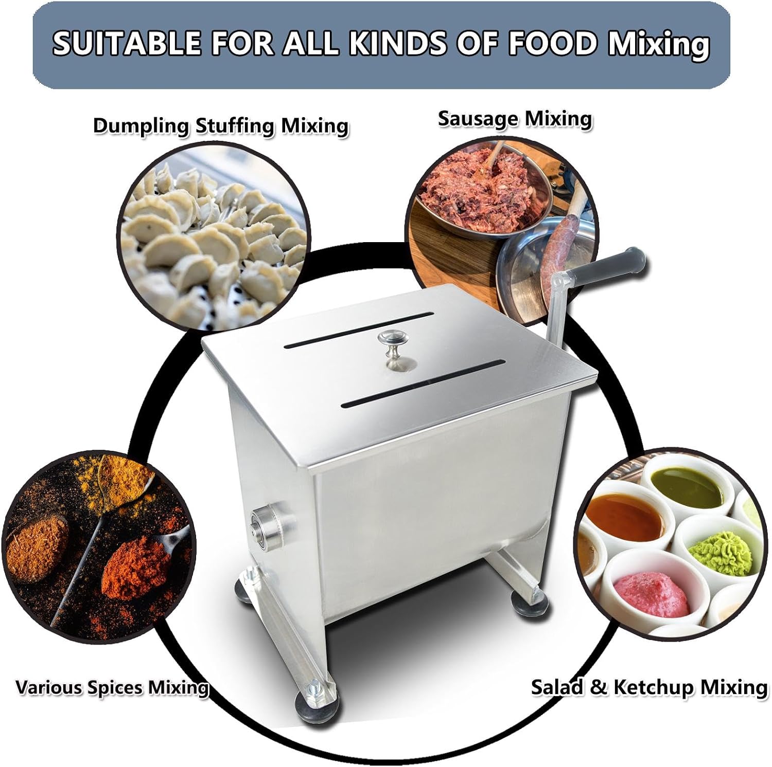 Meat Mixer, 15 Pound Meat Mixer for Sausage, 15lbs 7.5L Capacity Tank No Gear Box Sausage Mixer, Stainless Steel Food
