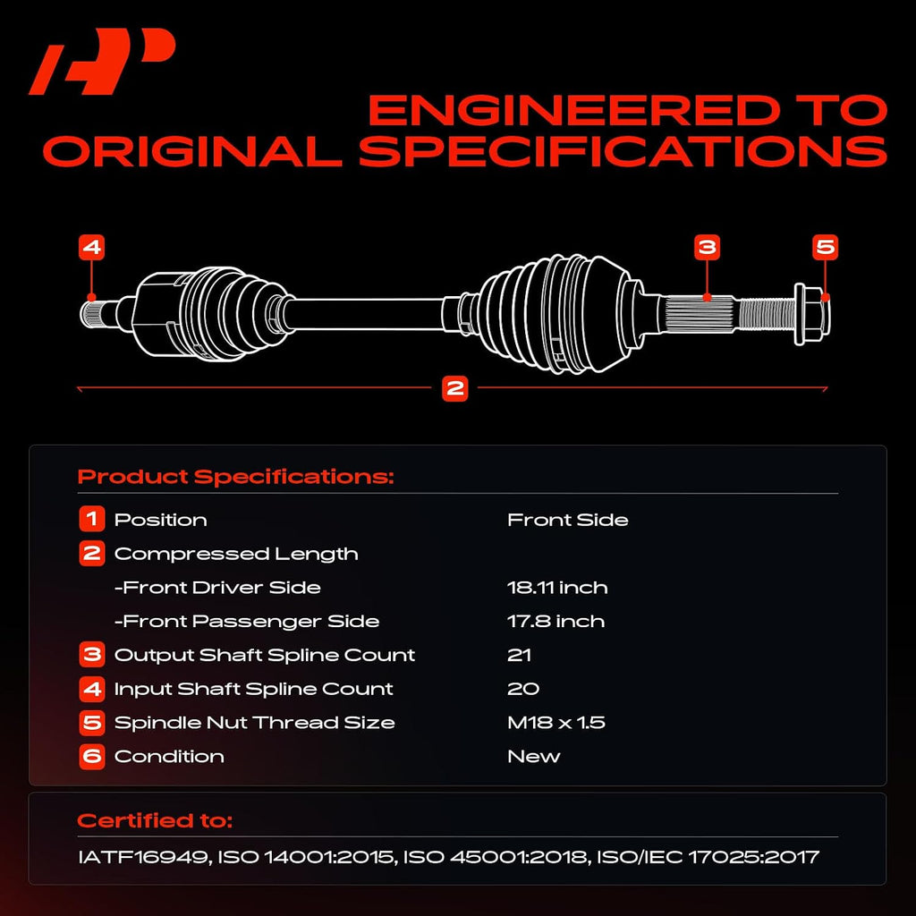 A-Premium Set of 2 Front CV Axle Shaft Assembly