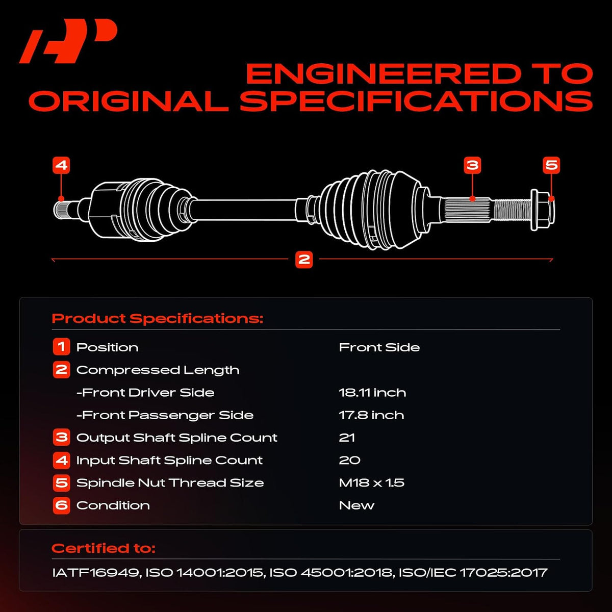 A-Premium Set of 2 Front CV Axle Shaft Assembly