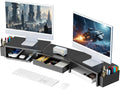 Dual Monitor Stand Riser, Desk Organizer With Drawer and 2 Pen Holders, Computer Monitor Stand, Desk Shelf for Top of