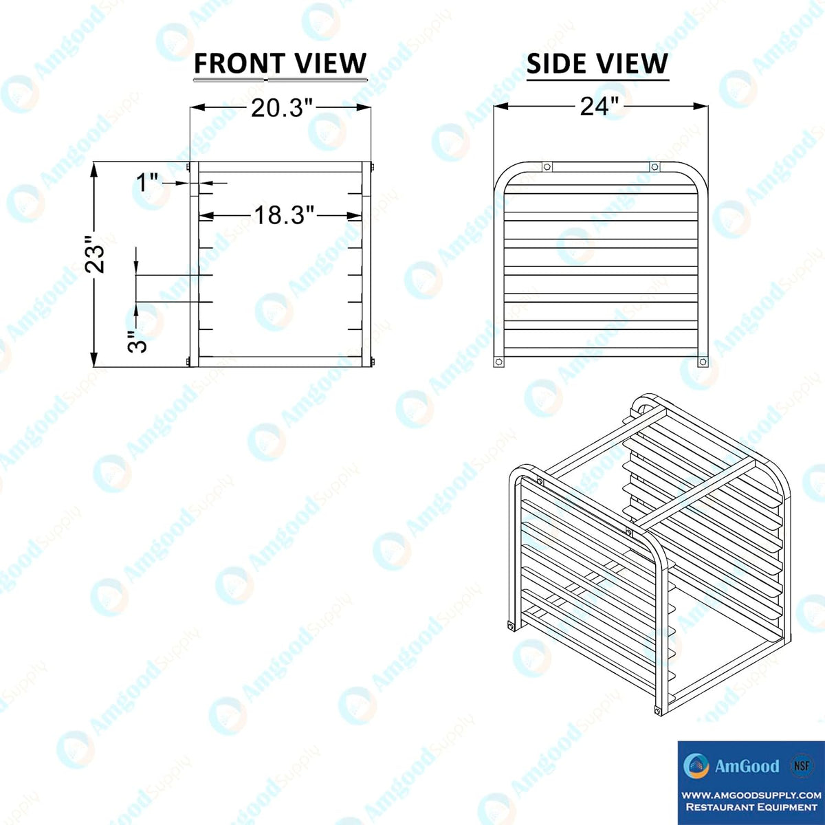 7-Pan Countertop Sheet Pan Rack, Full Size - 20.5 in. W x 24 in. D x 23 in. H, End Load, 3 in. Slide Spacing, NSF
