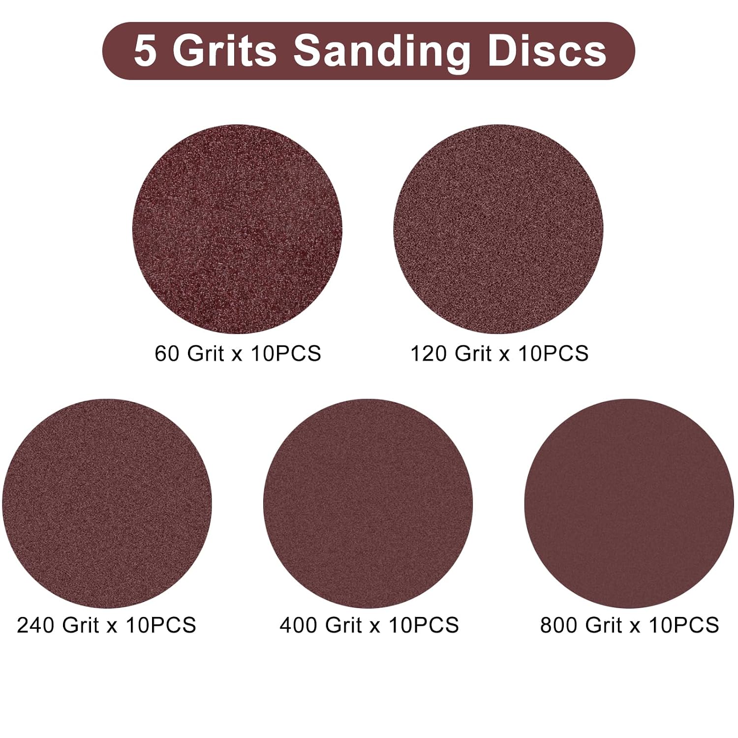 5 Inch 8 Hole Sanding Discs Hook and Loop, 50 PCS Orbital Sander Pads with Adhesive, Dustless Round Sand Paper Disc