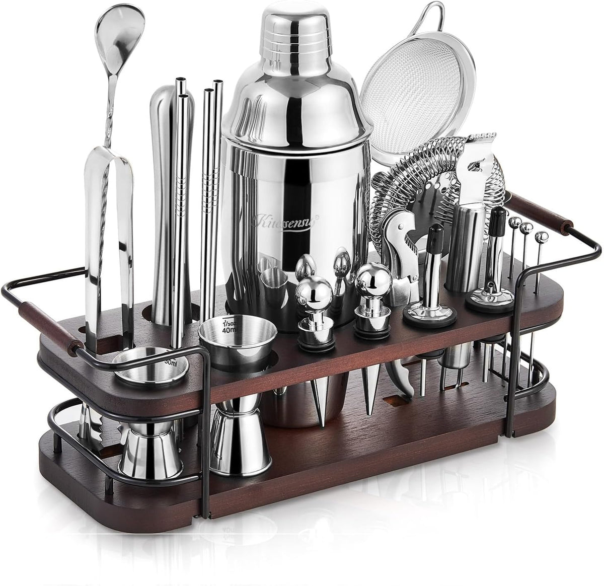 Cocktail Shaker Set Bartender Kit with Stand | Complete 24-Piece Bar Set Cocktail Kit with All Bar Accessories: