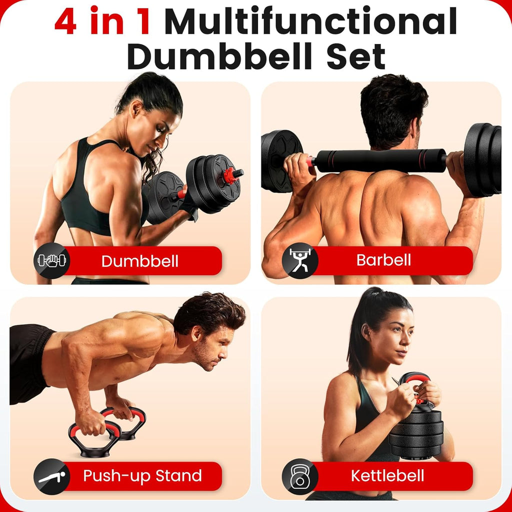 Adjustable Dumbbell Set, 20/33/45/70/90lbs Free Weight Set with Connector, 4 in1 Dumbbells Set Used as Barbell