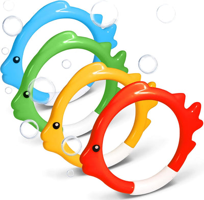 4 Pcs Diving Ring Set - Throw, Dive & Retrieve Toys, Underwater Swimming Pool Play Accessories - Fish Shape Dive