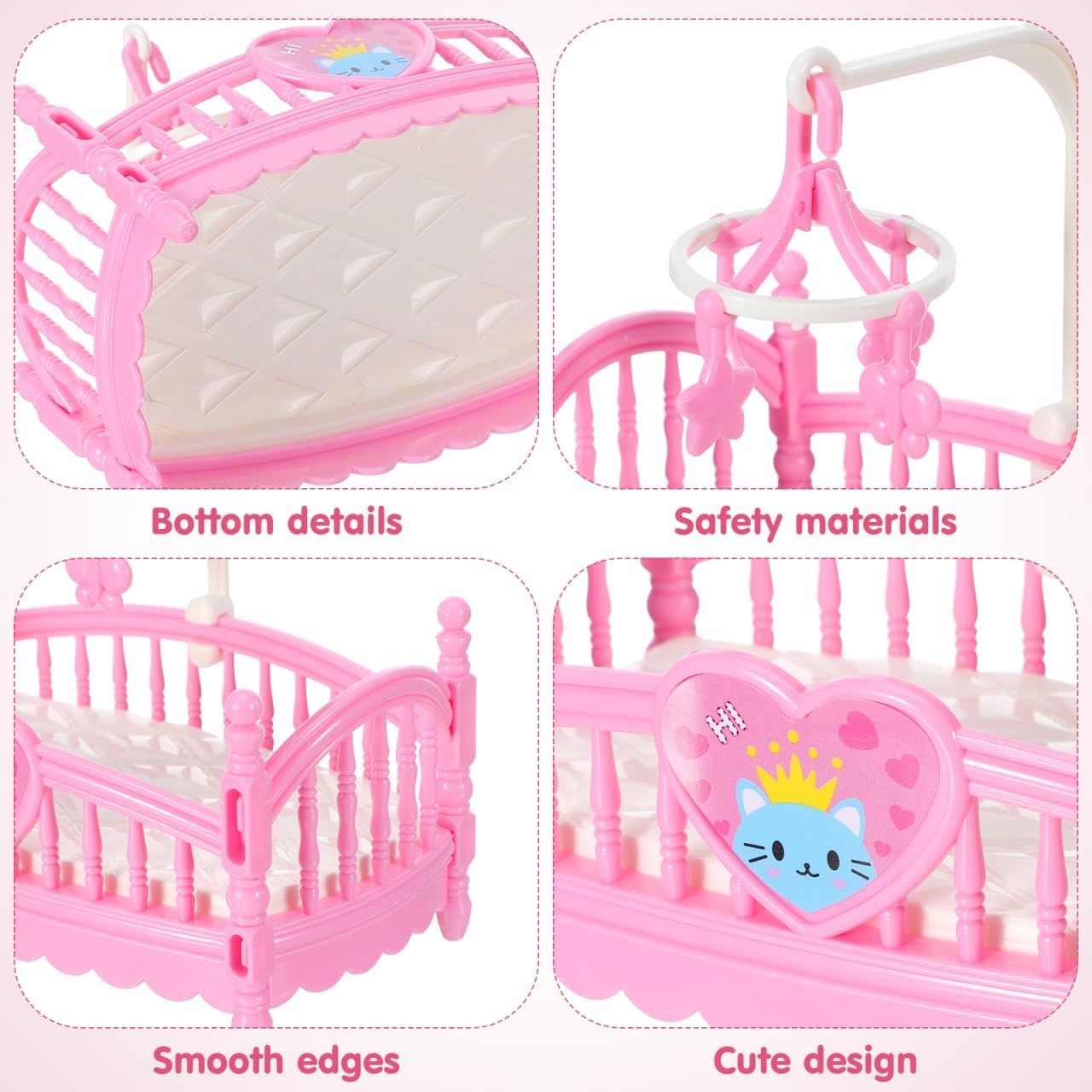 2pcs Mini Doll Cribs, Miniature Doll Beds Dollhouse Crib with Mobile for Mini House Furniture Set Miniature Dollhouse