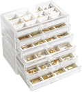 Earring Holder Organizer Box Jewelry Storage with 6 Drawers, Clear Acrylic Stackable Earring Case with Adjustable