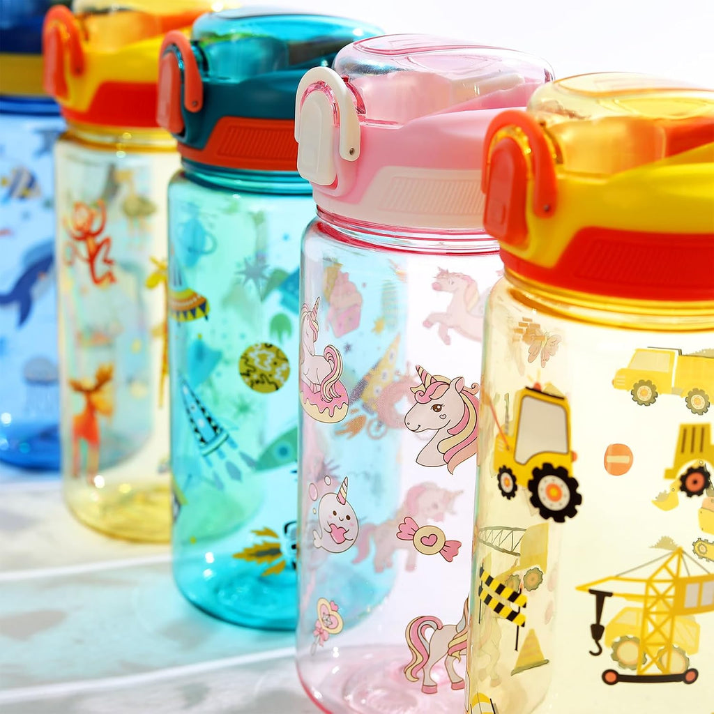 Kids Water Bottle for School or Travel, 20 Oz Durable Plastic Water Bottle | Silicone Straw, Pop-Up Spout Cover, BPA
