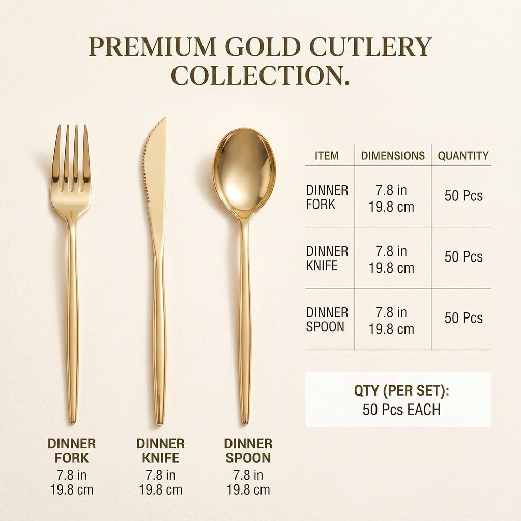 Gold Plastic Silverware, 300-Piece Disposable Cutlery Set