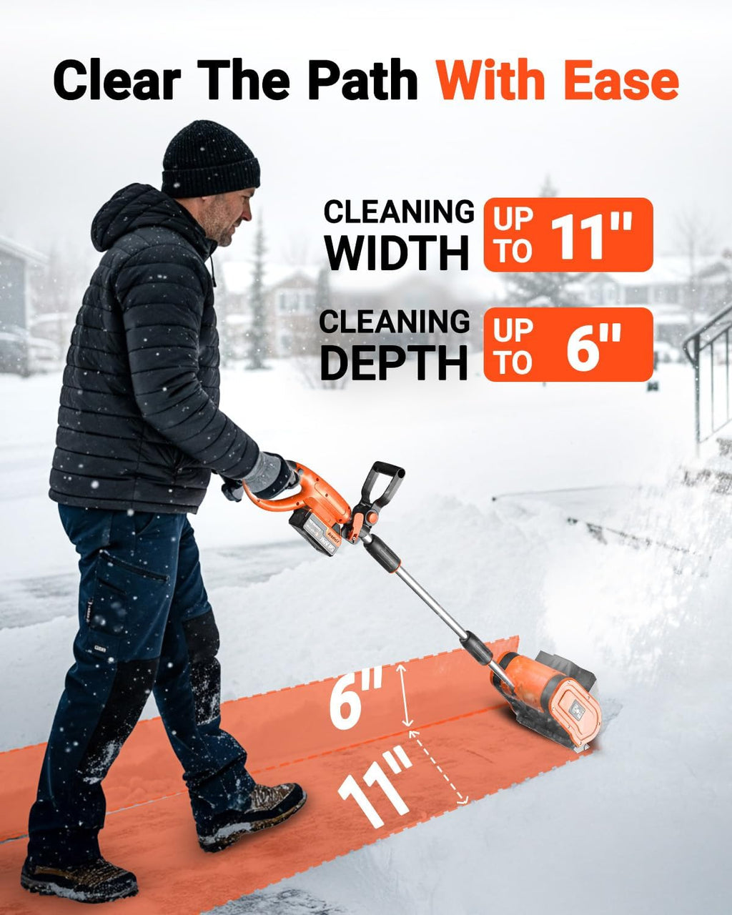 Cordless Snow Shovel - 24V | 11-Inch | 4-Ah Cordless Snow Blower, Battery Snow Blower with Adjustable Front Handle