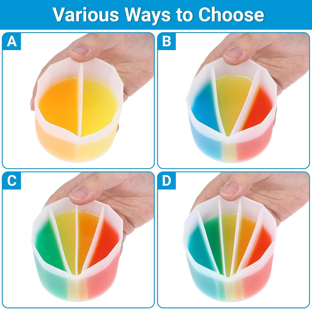 4PCS Silicone Split Cups for Paint Pouring, 7oz/200ml Multi-Channel Resin Mixing Cups for Epoxy Resin, Acrylic