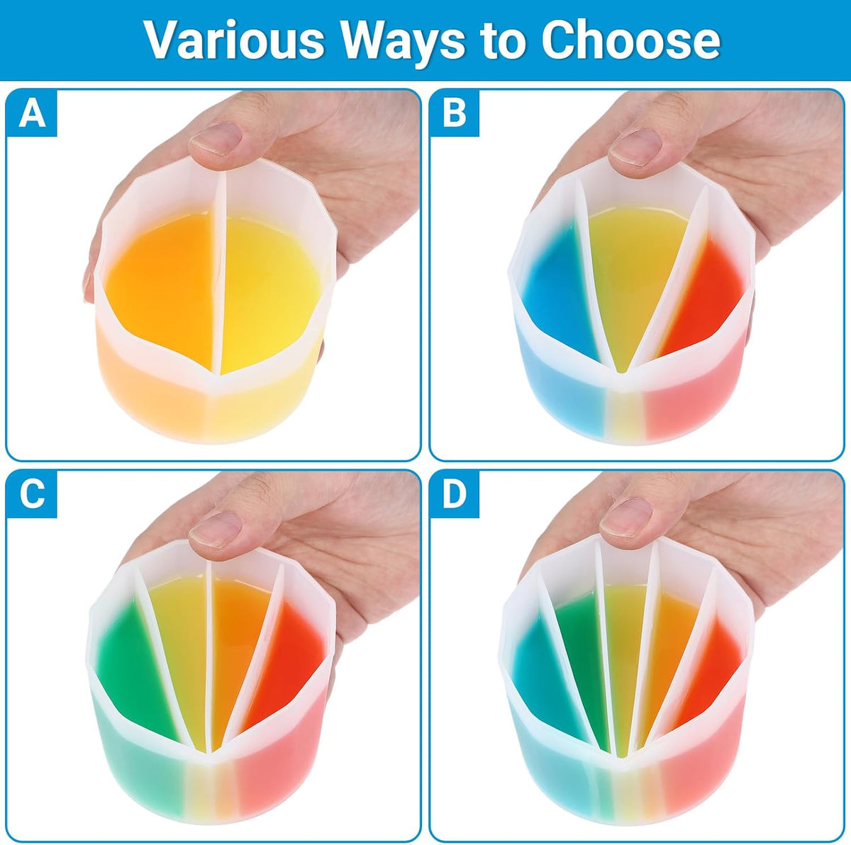 4PCS Silicone Split Cups for Paint Pouring, 7oz/200ml Multi-Channel Resin Mixing Cups for Epoxy Resin, Acrylic