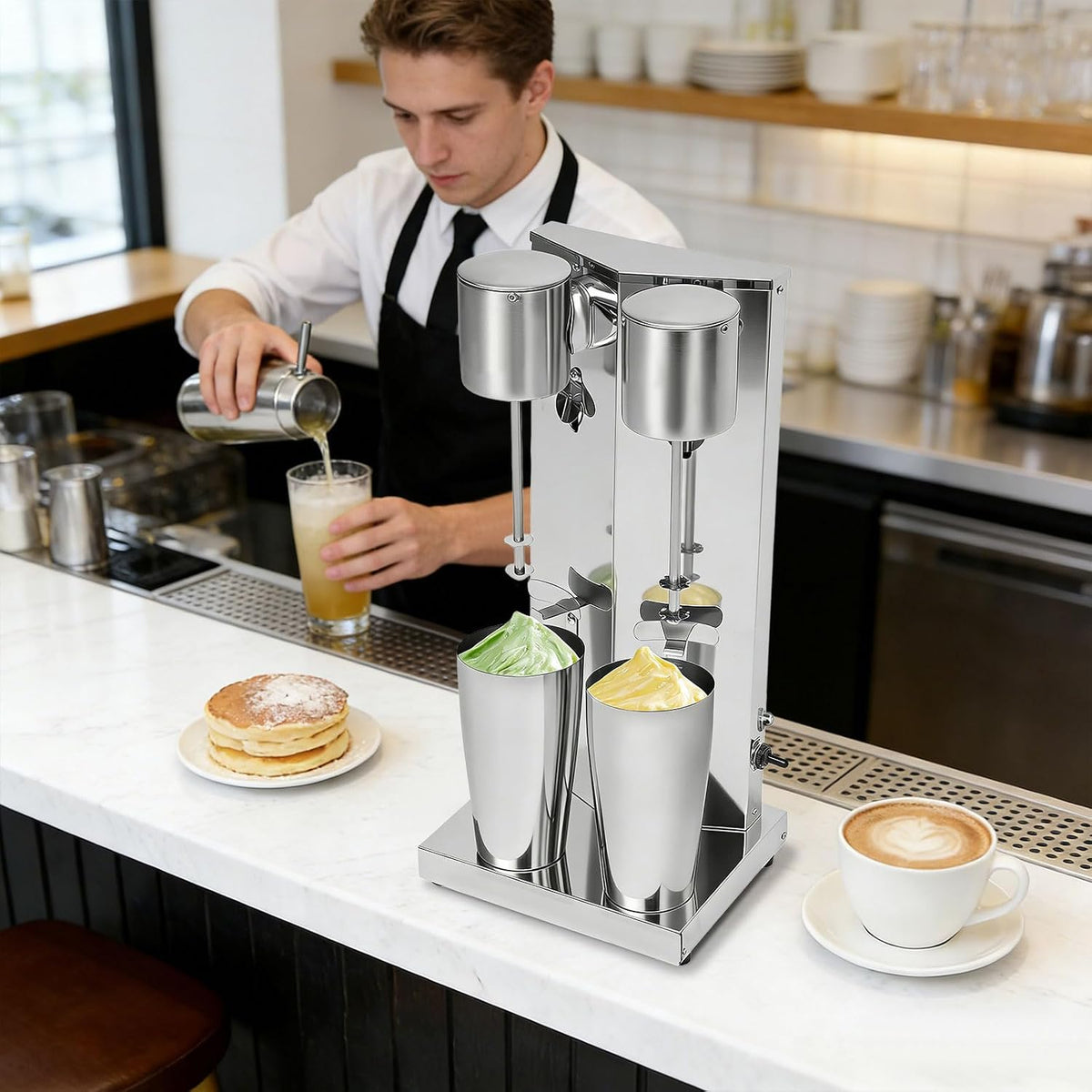 Electric Milkshake Maker Machine, 360W 110V Stainless Steel Milk Mixer Blender, Double Head Malt Blender, Drink Mixer