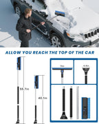 55.7" Snow Brush and Ice Scrapers for Car Windshield, Blue | Extra Long, Multi-Functional Detachable, Foam Grip, 270°