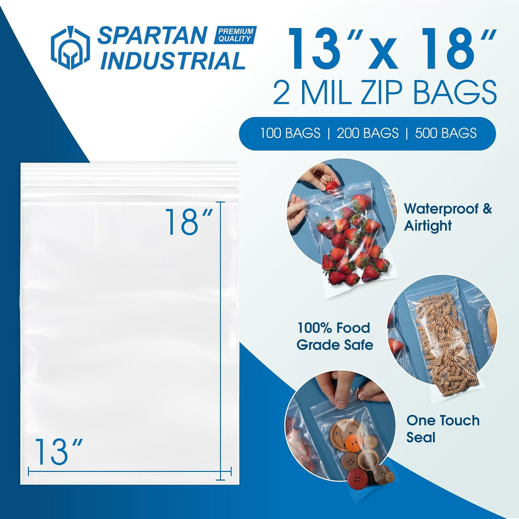 13” X 18” (500 Count) 2 Mil Clear Reclosable Zip Plastic Poly Bags