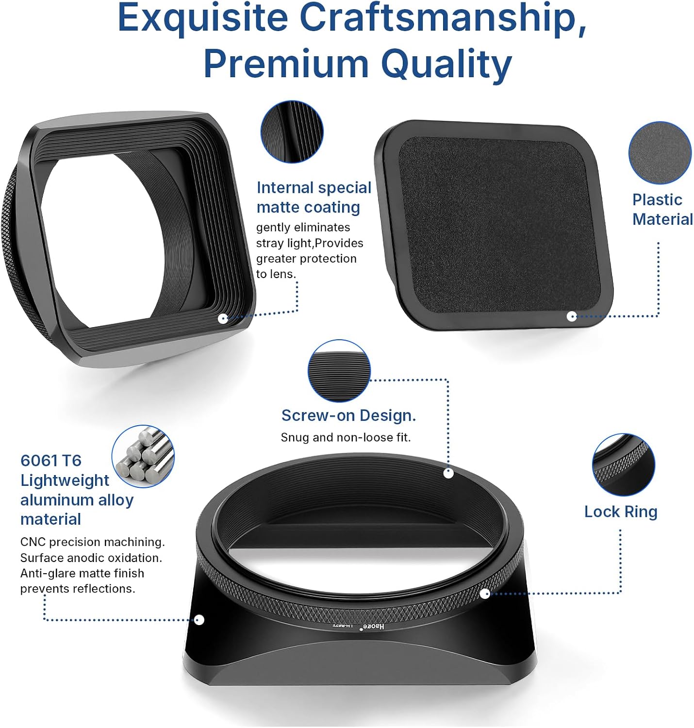 67mm Square Metal Screw-in Mount Lens Hood Shade with Cap for 67mm Canon Nikon Sony Leica Leitz Carl Zeiss
