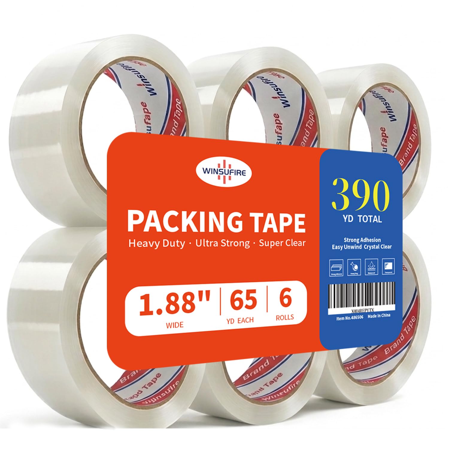 Strong Heavy Duty PackingTape for Shipping, Moving and Taping up Box, Clear Packing Tape,Total 390Y, 1.88 inch x 65