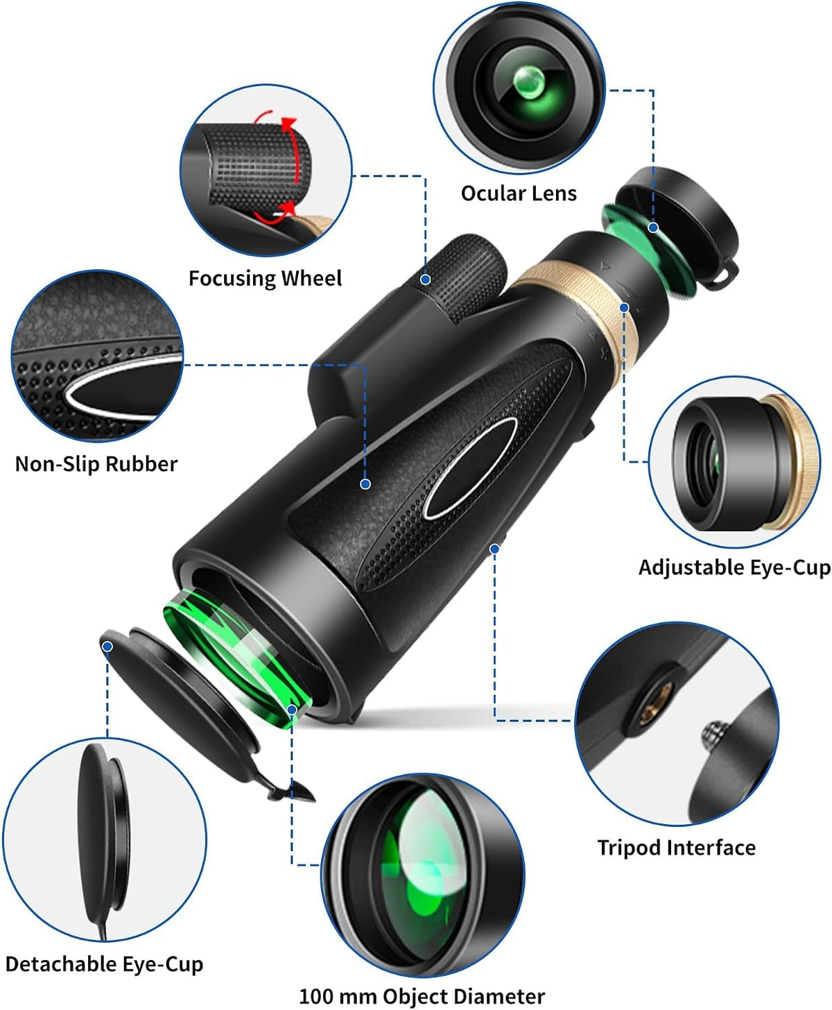 Monocular Telescope 12X60 HD High Power with Smartphone Adapter Tripod Larger Vision Monoculars for Adults with BAK4