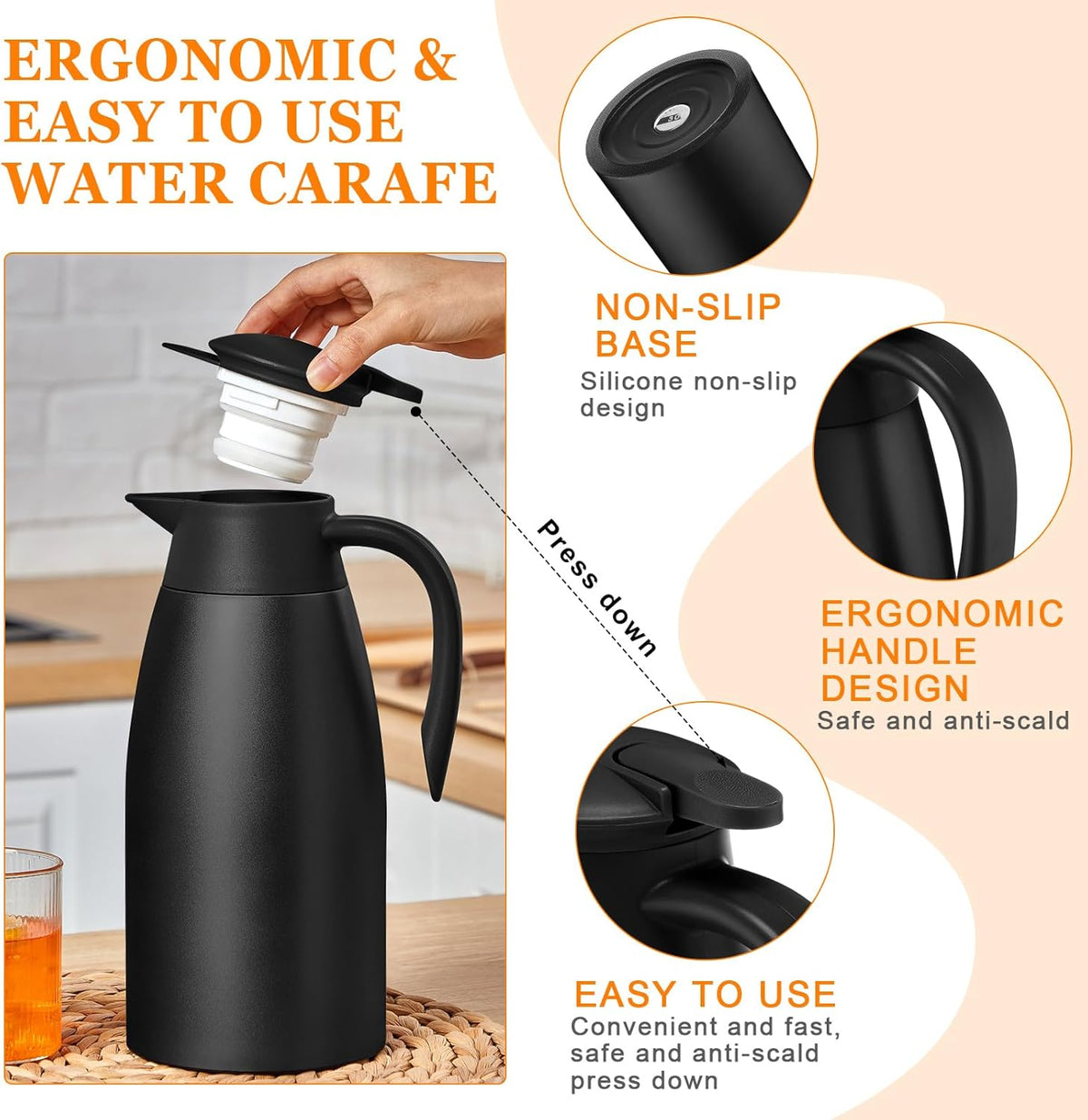 2 Pcs Thermal Coffee Carafe Creamer, Black, 68 oz
