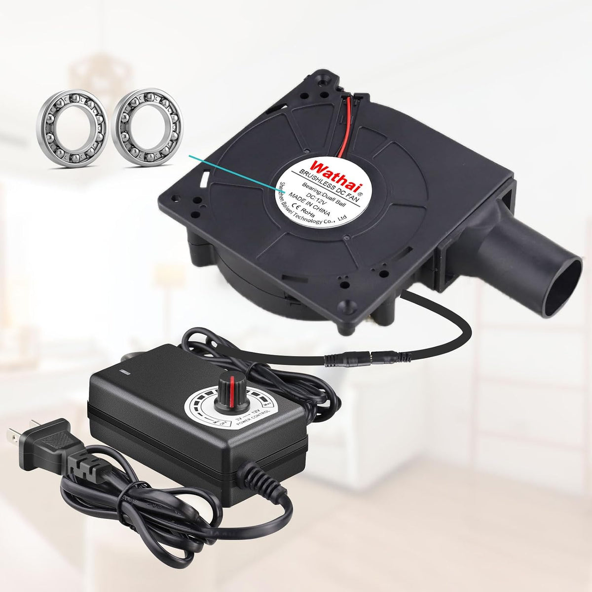 Wathai 120mm x 32mm Small Blower Fan 12V with AC 110V 120V Variable Speed