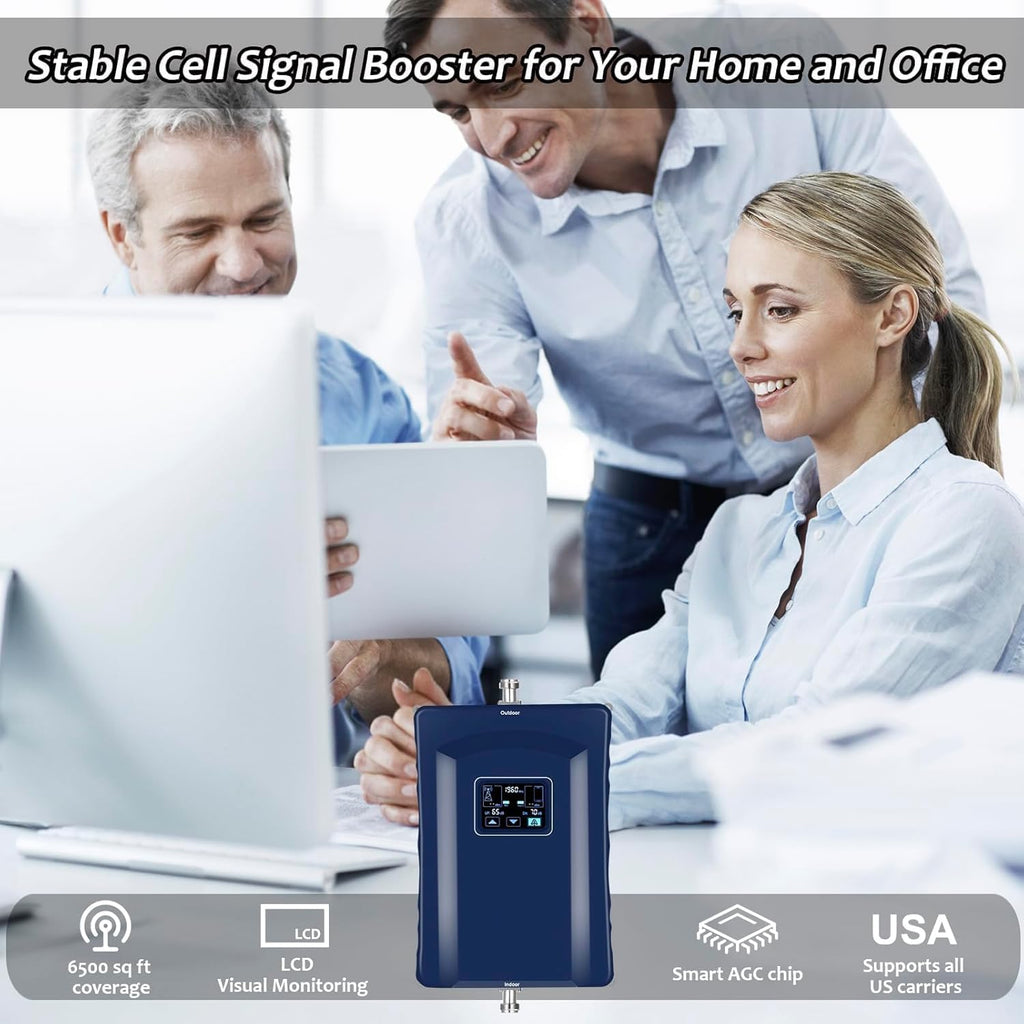 Cell Phone Booster for Home & Multi-Room,Up to 6500 sq ft,Cell Phone Signal Booster for Band