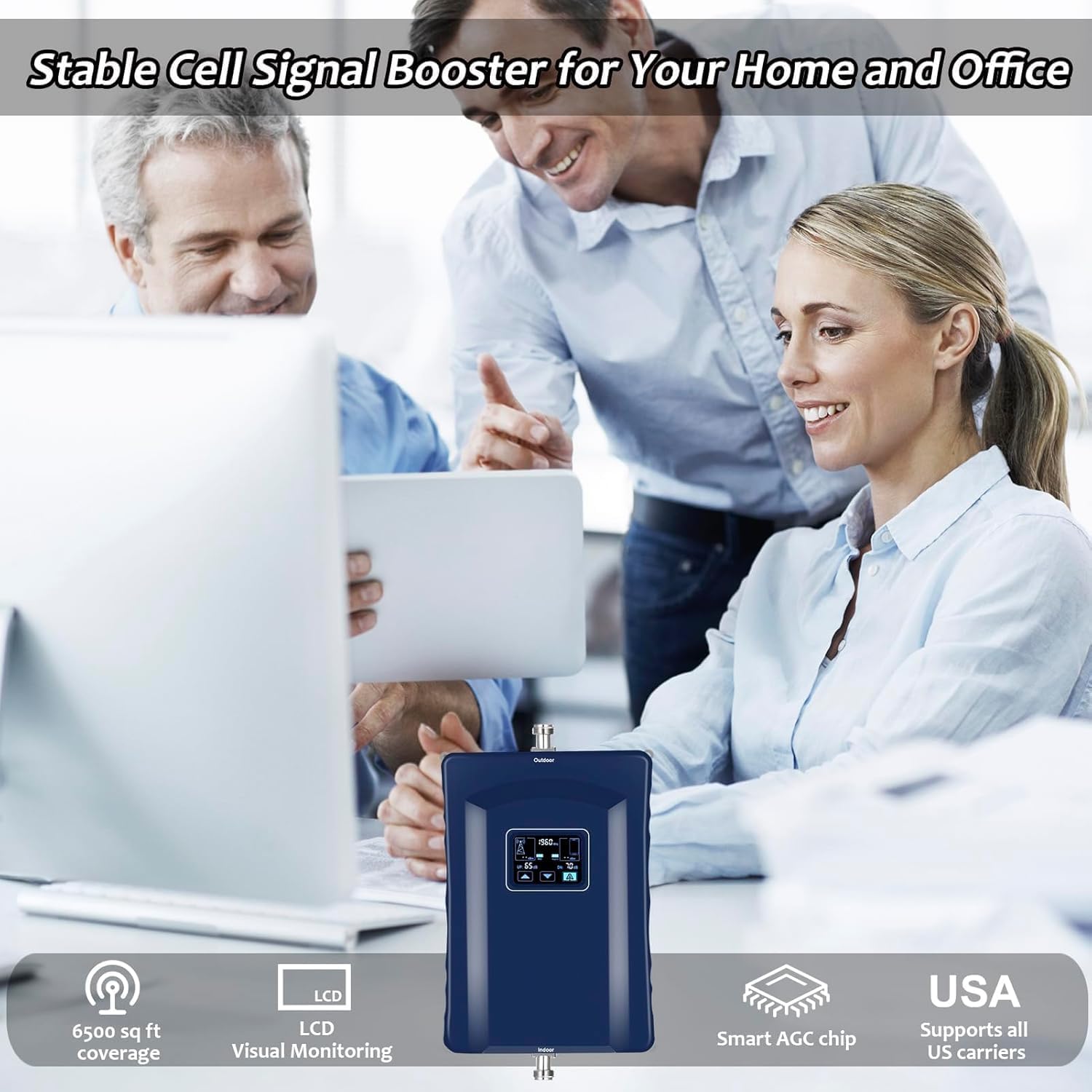 Cell Phone Booster for Home & Multi-Room,Up to 6500 sq ft,Cell Phone Signal Booster for Band