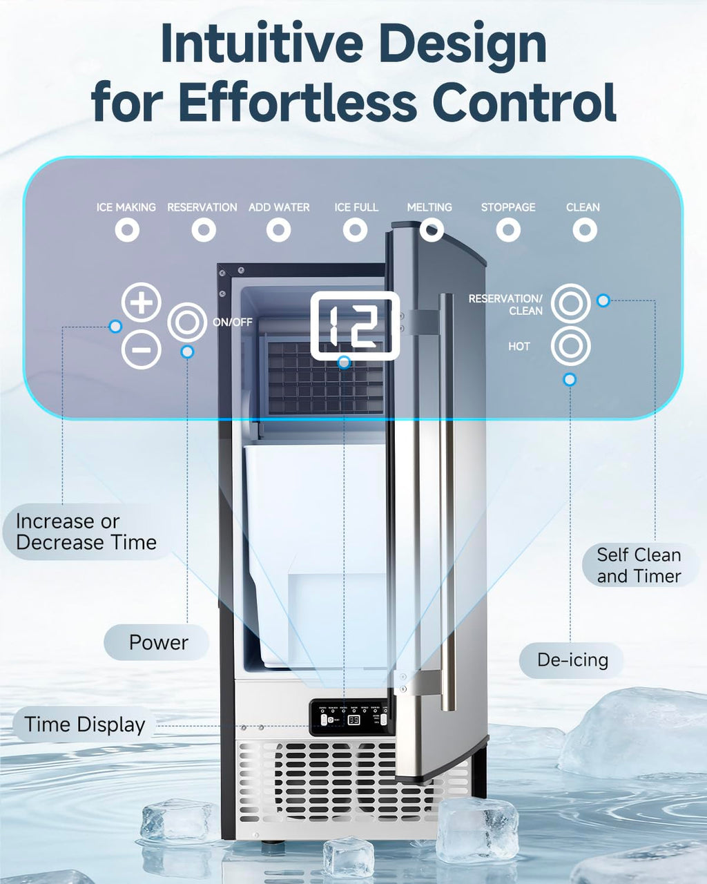 Commercial Undercounter Ice Maker, 100lbs/24H with 30lbs Storage Bin
