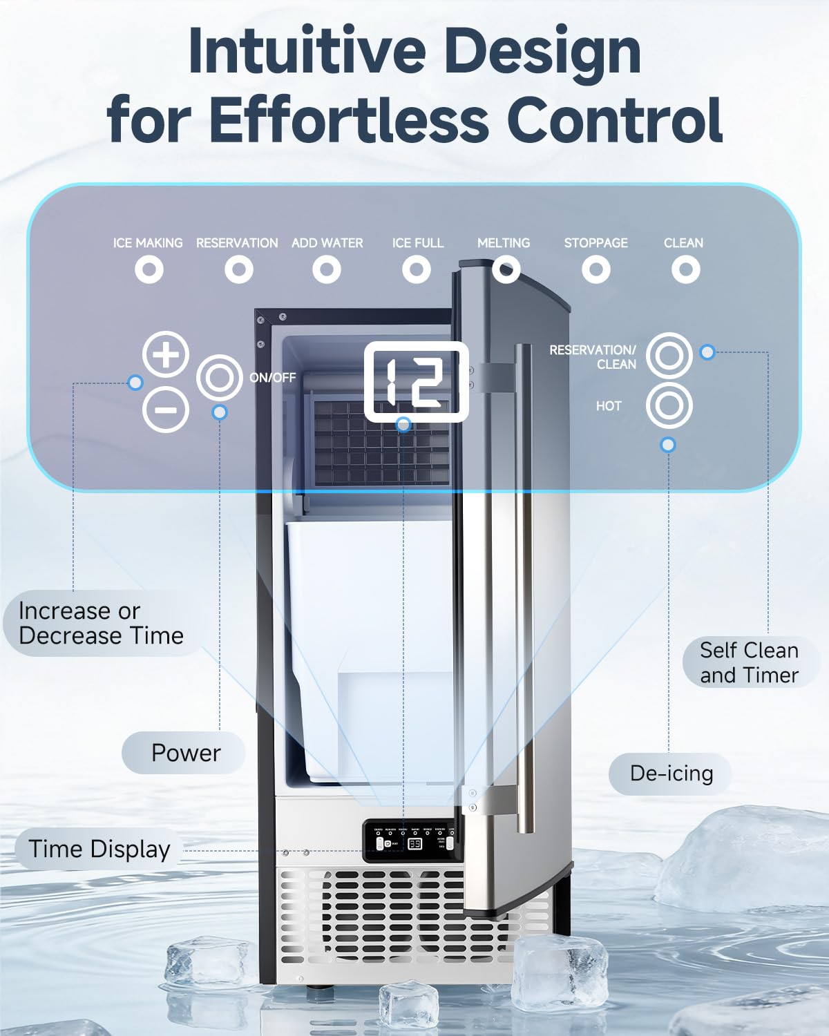 Commercial Undercounter Ice Maker, 100lbs/24H with 30lbs Storage Bin