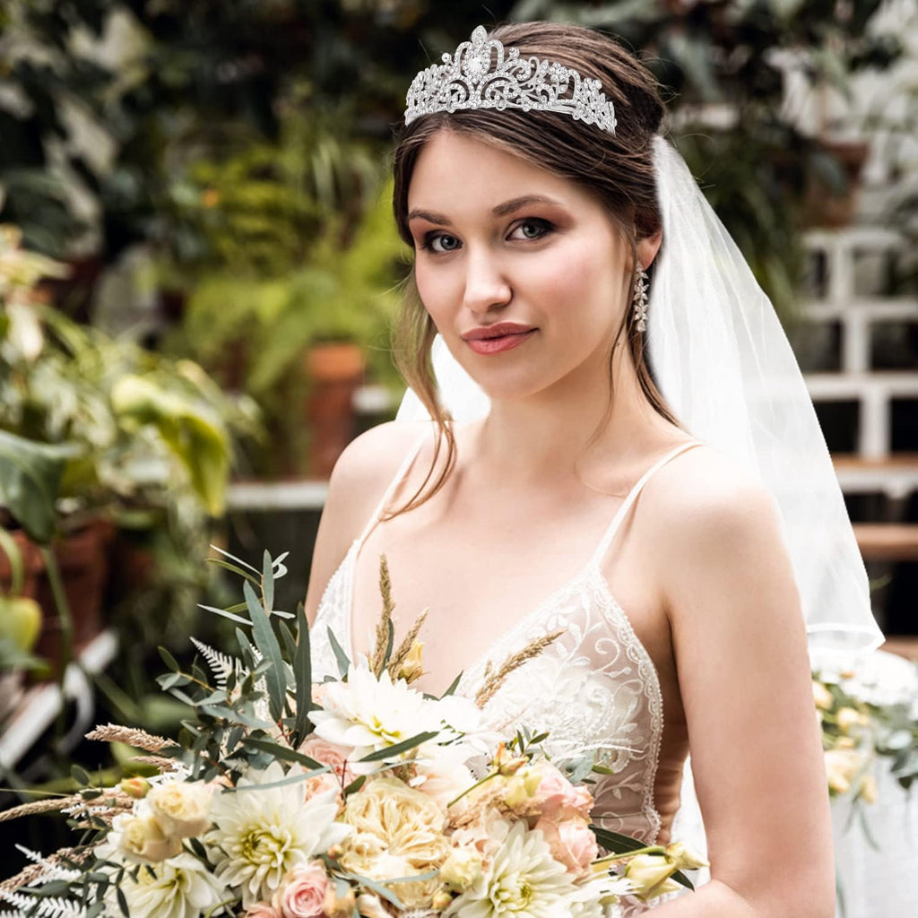 Tiara and Lace Bridal Veil, Crown Wedding Veils and Headpieces for Women, White Veils for Brides Tiaras for Women