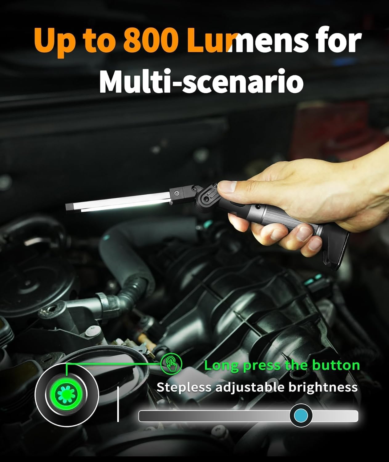 Magnetic Work Light - 800 Lumens Rechargeable Work Light with Multifunctional Foldable Design, 2200 mAh Mechanic