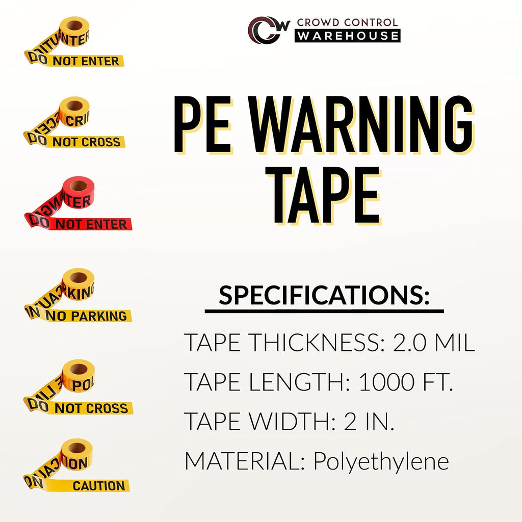 PE Warning Tape, Caution DO NOT Enter | Yellow, 3 in X 1000 Ft, 2.0 Mil Thick, With High-visibility Black Print for