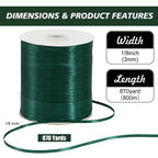 1/8 Inch 870yd Dark Green Thin Satin Ribbon String Gift Wrapping