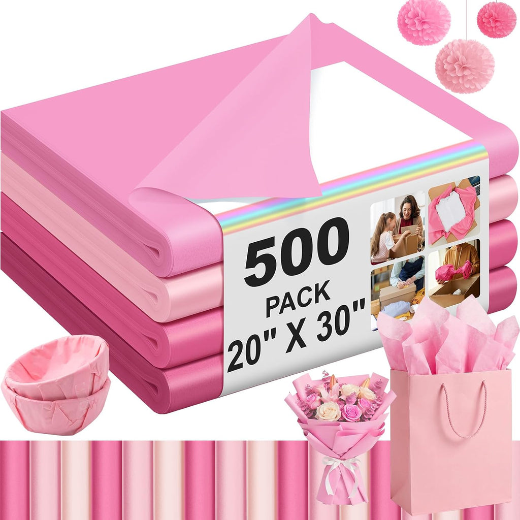 500 Sheets Pink Tissue Paper Bulk 20 x 30 Inch for Fall Floral Packaging