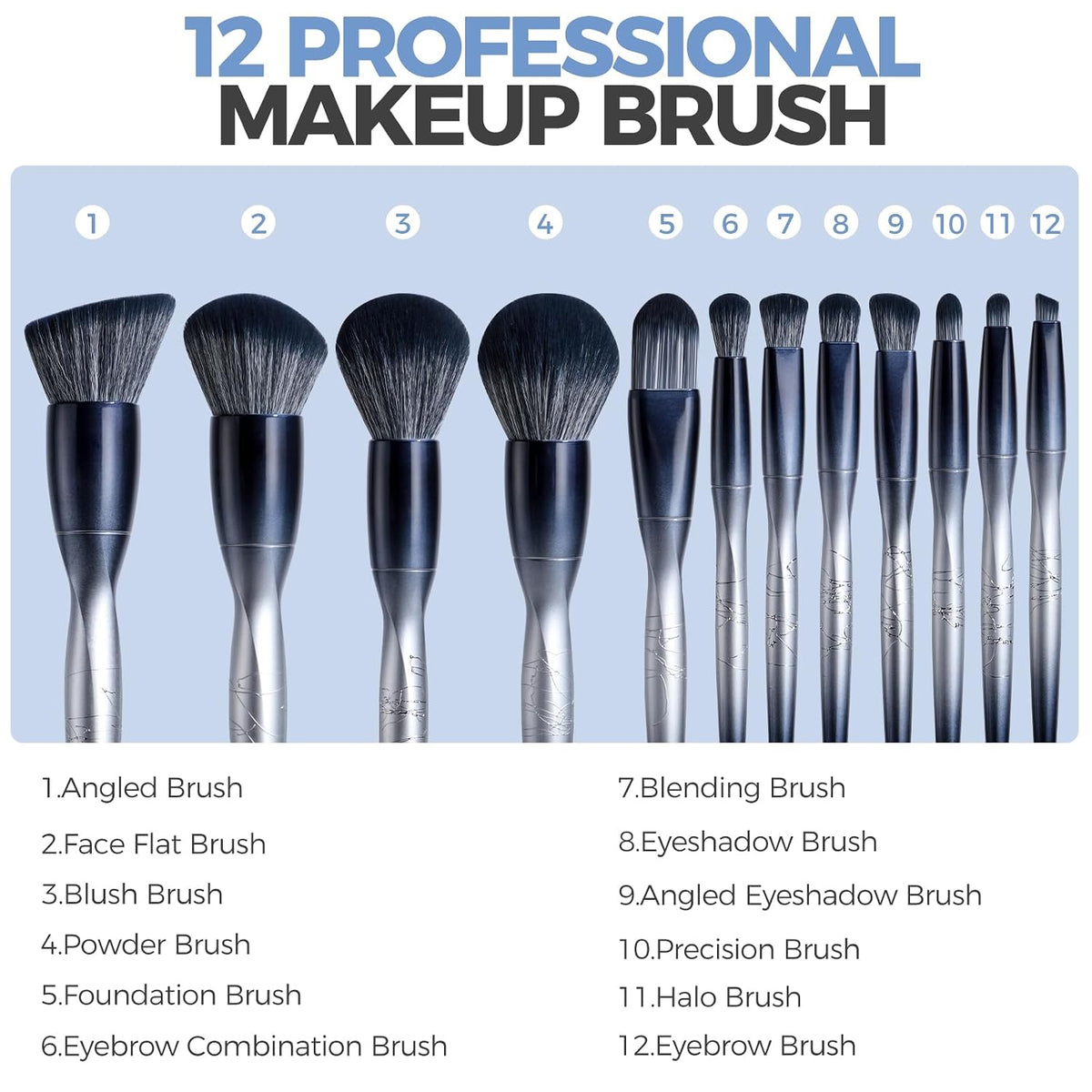 Professional Makeup Bruhses & 2 Pcs Makeup Sponges for FoundationPremium Synthetic Foundation Powder Concealers Eye
