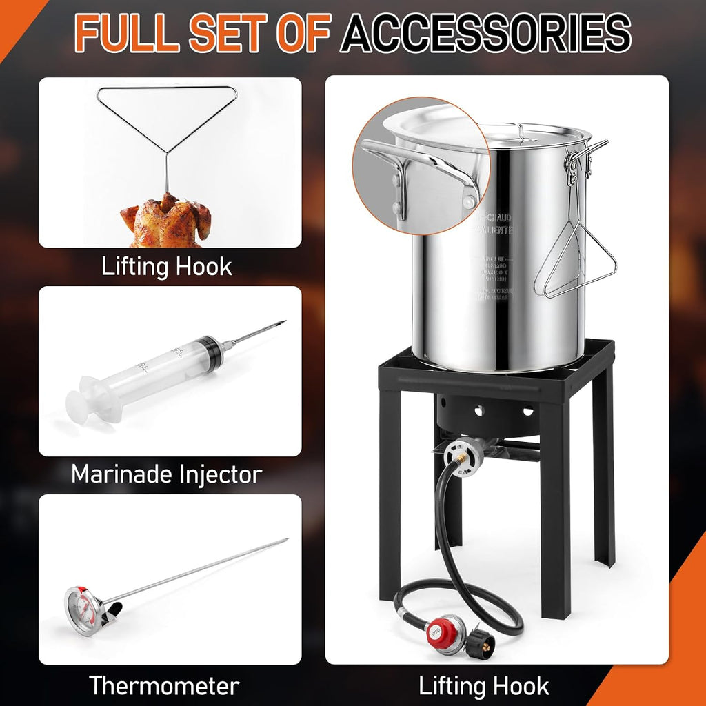 30QT Turkey Fryer & 10QT Fish Fryer Kit w/ 55,000BTU Propane Stove, Aluminum Outdoor Deep Fryer & Seafood Boiler