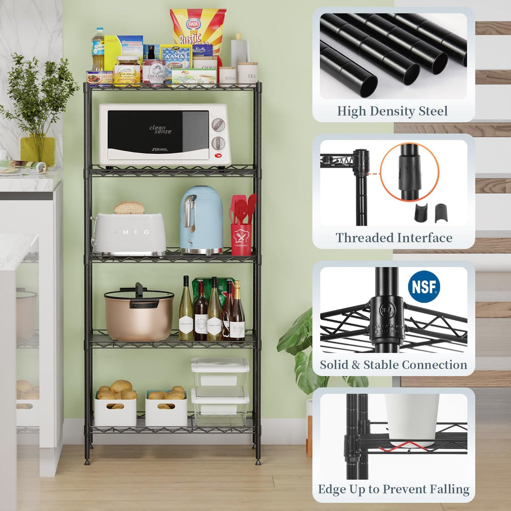 5-Tier Wire Shelf | 21.5" x 11.6" x 47.6" | Black