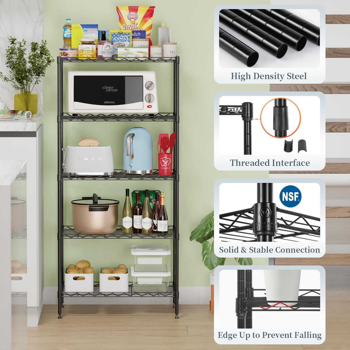 5-Tier Wire Shelf | 21.5" x 11.6" x 47.6" | Black