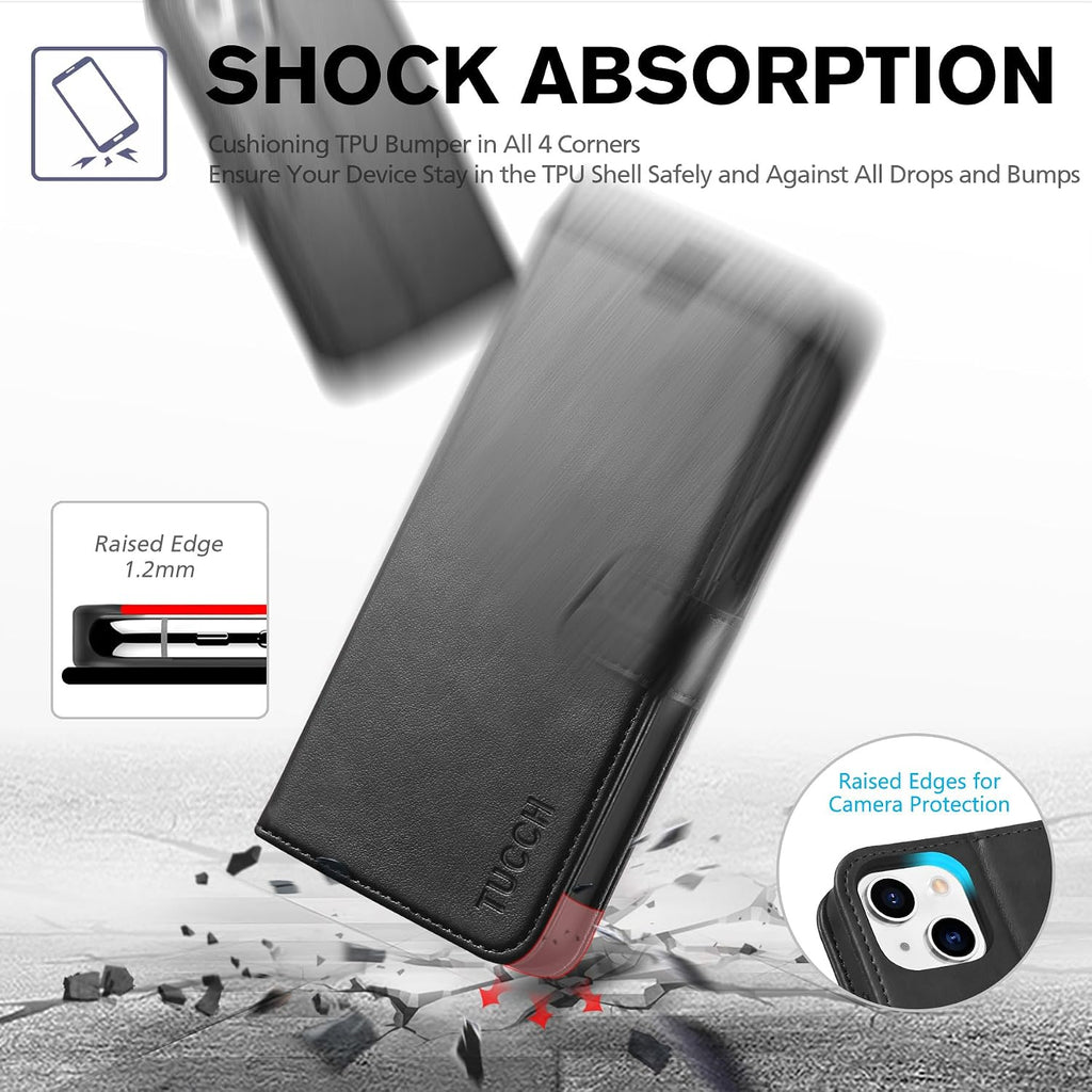 Case Wallet for iPhone 13 (6.1") 2021, RFID Blocking 3 Card Holder Kickstand PU Leather Flip Folio, [Shockproof TPU