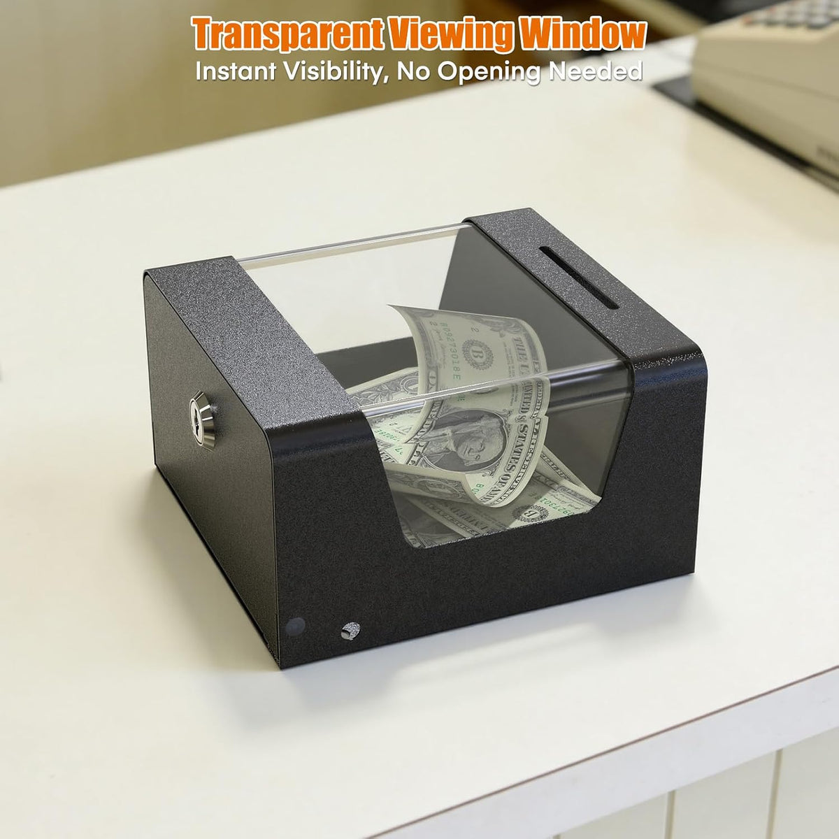 Steel Locking Tip Box - Heavy Duty Secure Tip Jar with Combination Cable Lock - Use for Collecting Donation