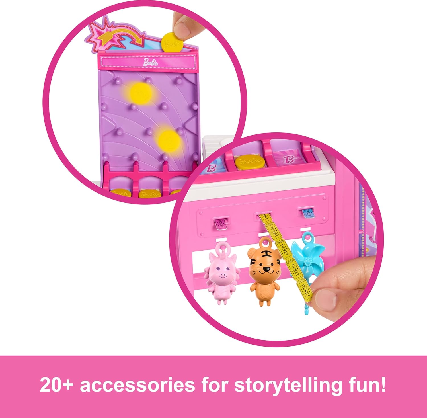 Barbie Mysteries: Beach Detectives Malibu Doll & Cotton Candy Game Booth Playset with 20 Accessories Including Prizes