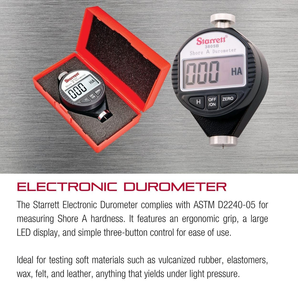 Starrett Digital Durometer, Shore A Scale - 0-100 HSA
