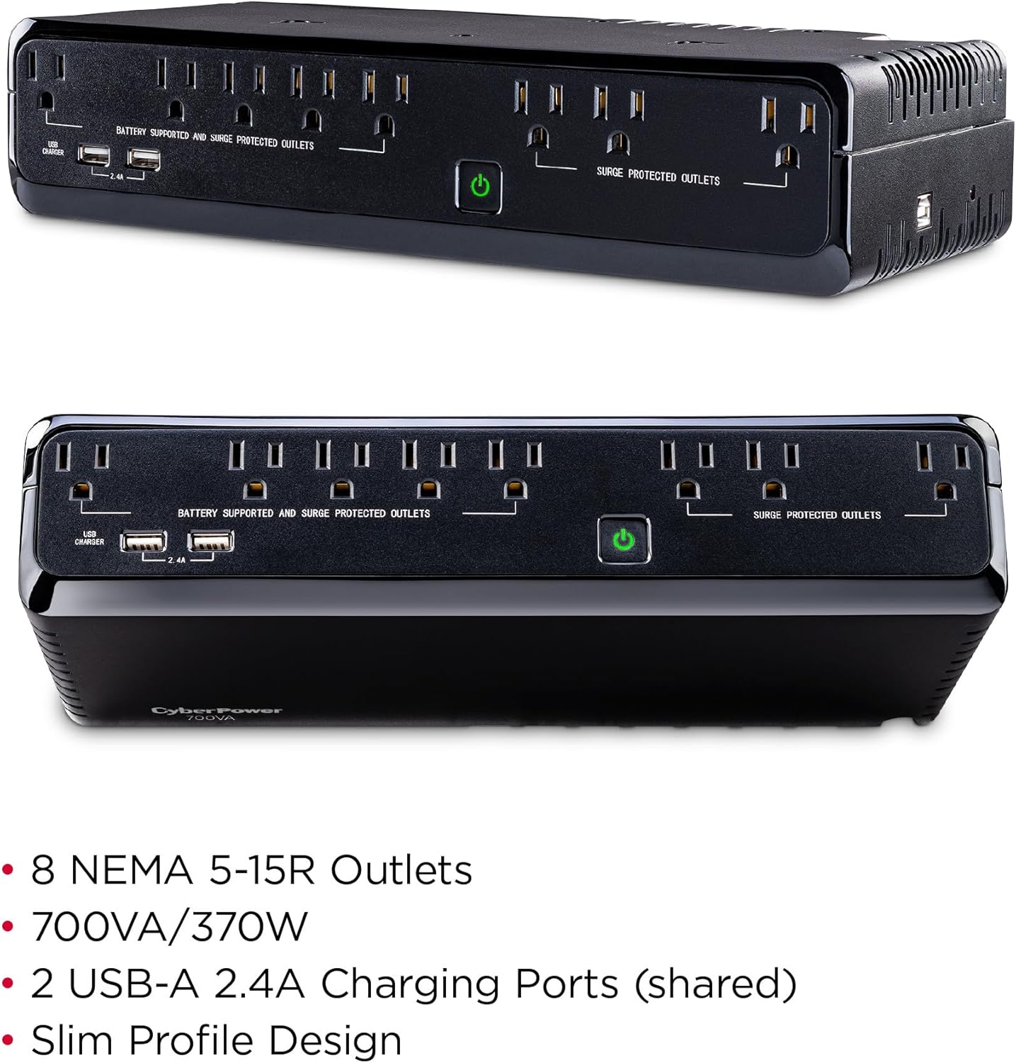 SL700U Standby UPS Battery Backup and Surge Protector | Surge Protector, 700VA/370W, 8 Outlets, Slim Profile, UL