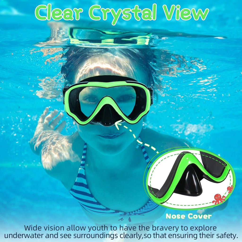 Kids Swimming Goggles Swim Mask with Nose Cover for Kids Youth 3-15, Anti-Shattered Lens UV Protection No-leak