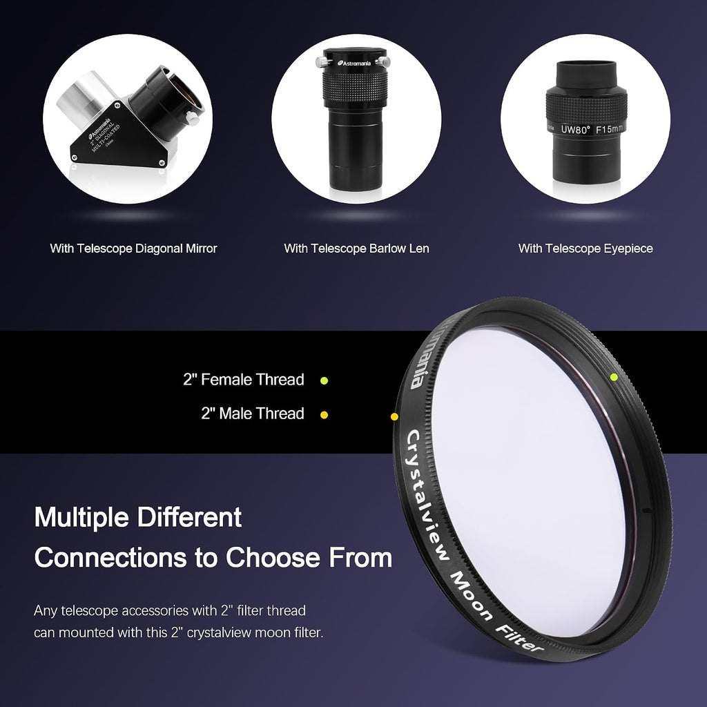 Moon Filter for Telescope 2 Inch Crystalview Moon Lunar Filter | Reduce Moon Glare, Enhance Lunar Crater Detail