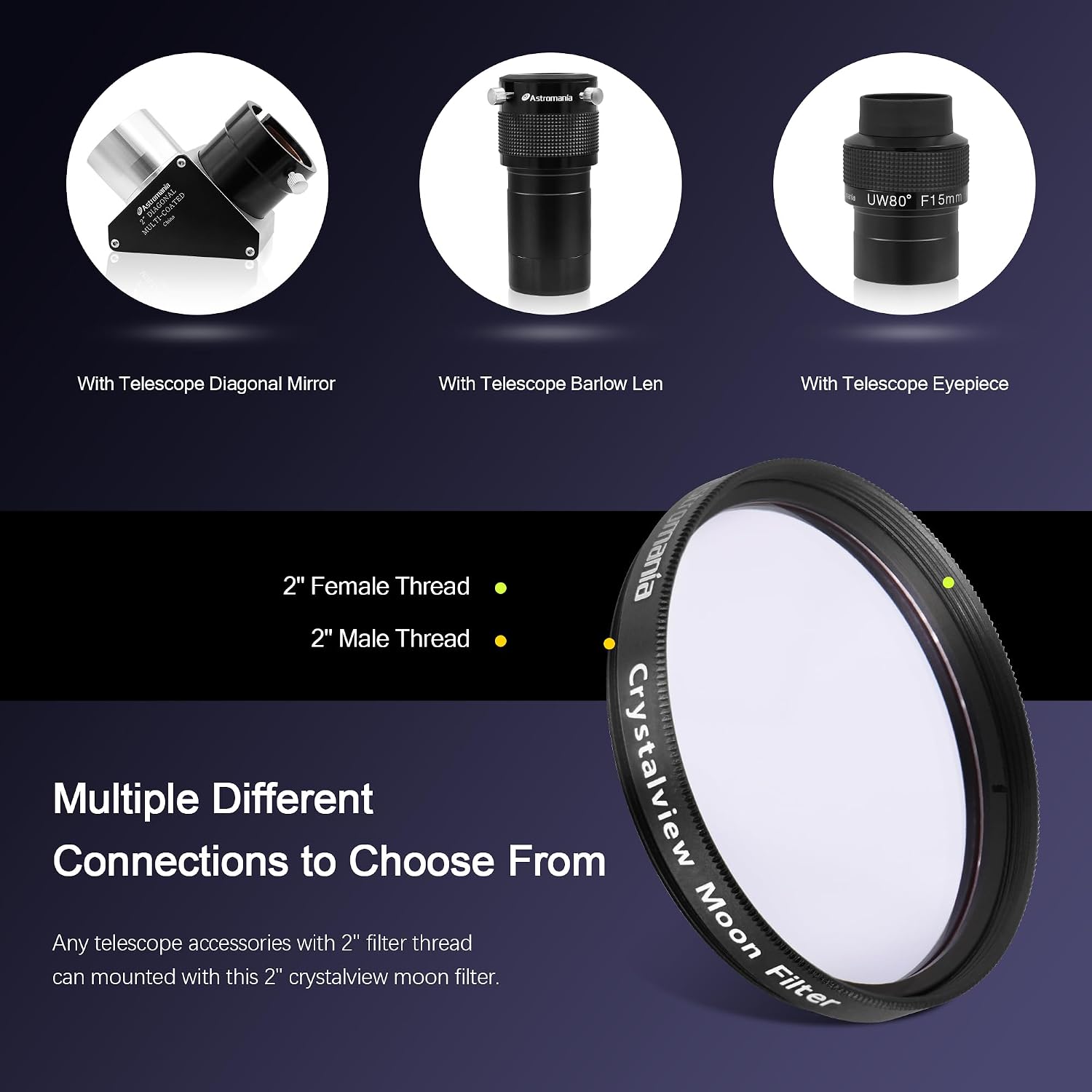 Moon Filter for Telescope 2 Inch Crystalview Moon Lunar Filter | Reduce Moon Glare, Enhance Lunar Crater Detail