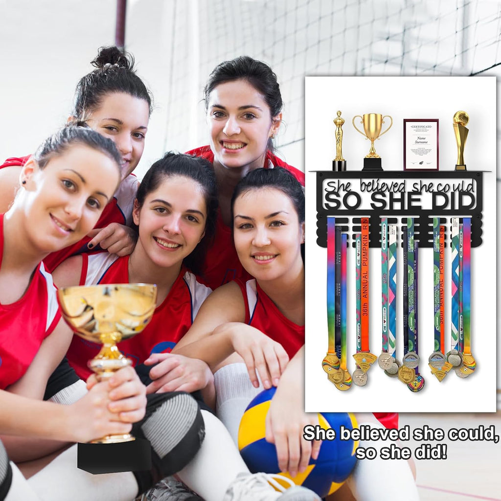 Medal Hanger Display with Trophy Shelf, Medal Holder Trophy Display Shelf | Upgraded Sports Ribbon Holder Simple Wall