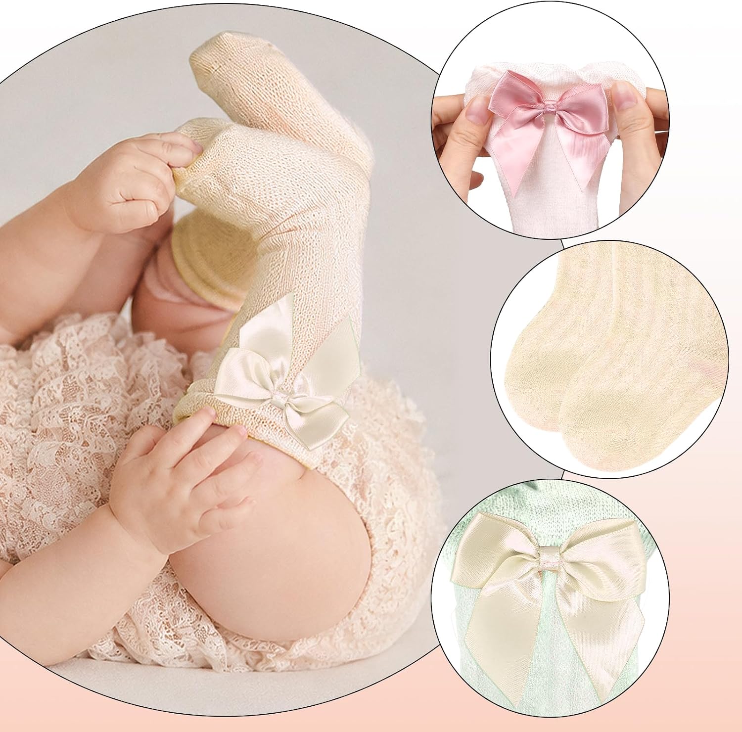 Baby Girls Knee High Socks Newborn Infants Cotton Bow Ruffle Long Socks | Toddlers Preemie Girl Long Socks, Non Slip
