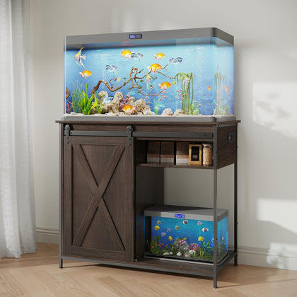 40-50 Gal Aquarium Stand with Cabinet Storage, Power Outlet, Brown