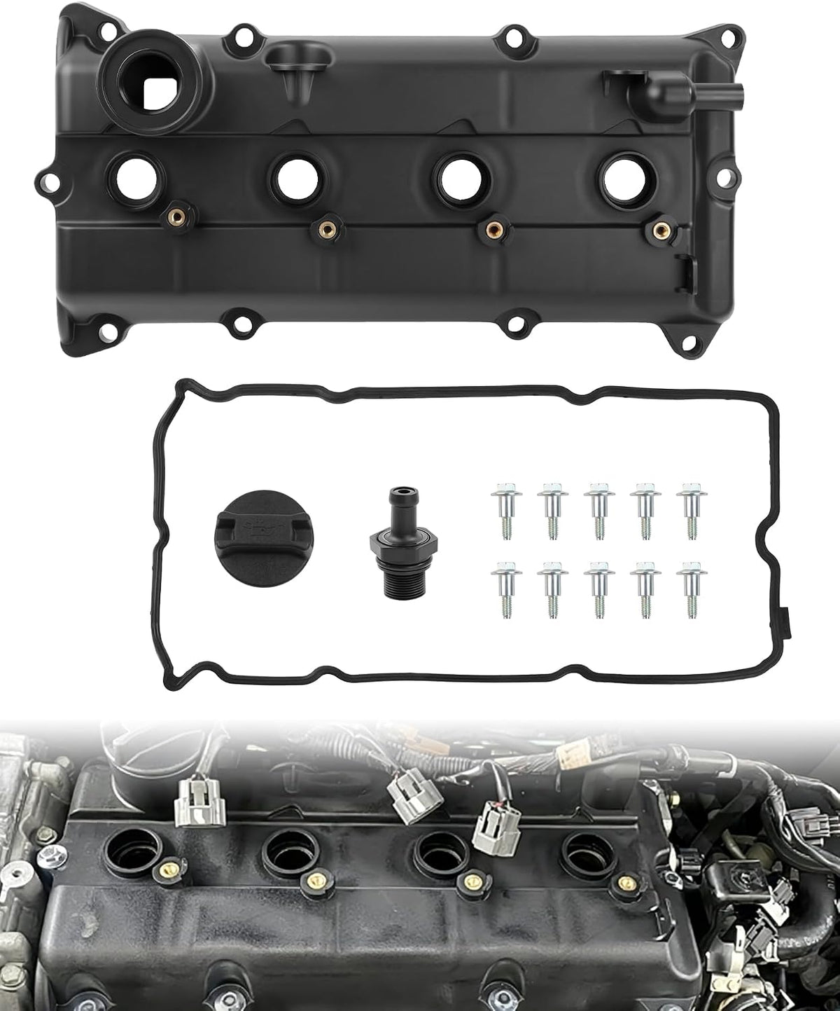 Engine Valve Cover w/Gasket, Bolts, Oil Cap for Select Ni-ssan 2.5L Models