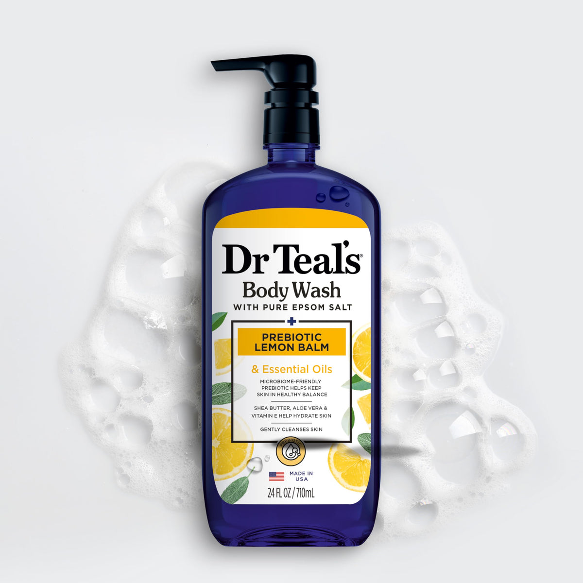Body Wash with Pure Epsom Salt, with Prebiotic Lemon Balm & Sage, 24 fl oz (Pack of 4)